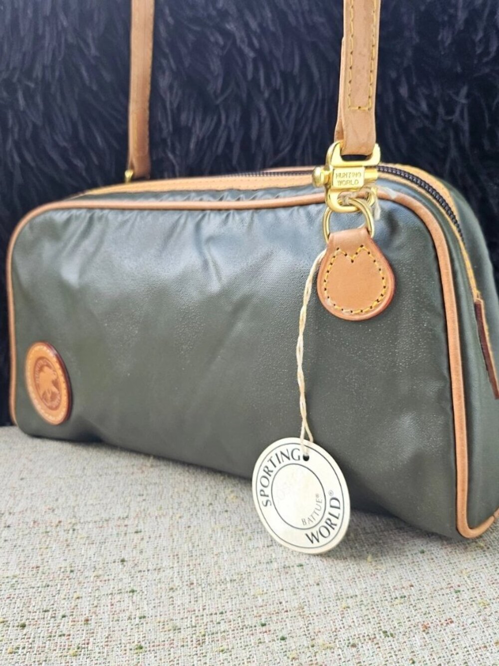 Hunting World Women Purse Crossbody Bag Green/Tan Leather Made in Italy - Picture 7 of 12